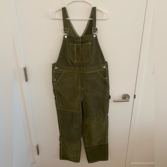 Topshop women’s patchwork denim overalls in khaki cord Size 8 NWT - Picture 3 of 7